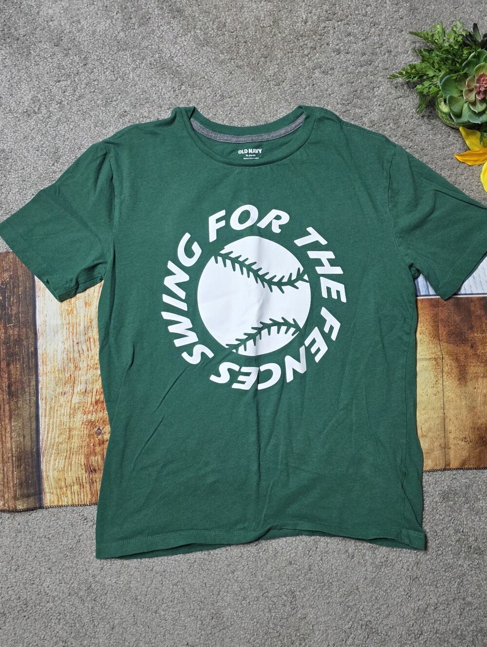 Swing for the Fences Old Navy Baseball Shirt Green and White Size Youth XL 14-16